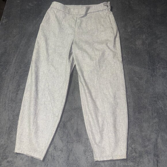 Eileen Fisher Pants Gray Pull On Pockets 100% Wool Pleated Tapered Medium - Picture 1 of 7